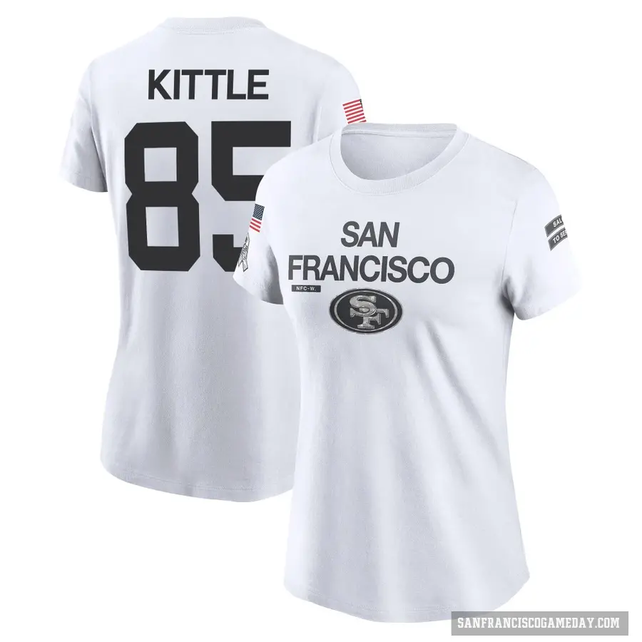 Women's ＃85 George Kittle San Francisco 49ers White 2024 Salute to Service Performance T-Shirt