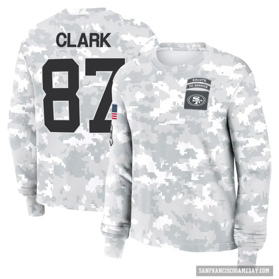 Women's ＃87 Dwight Clark San Francisco 49ers Camo Arctic 2024 Salute to Service Long Sleeve T-Shirt