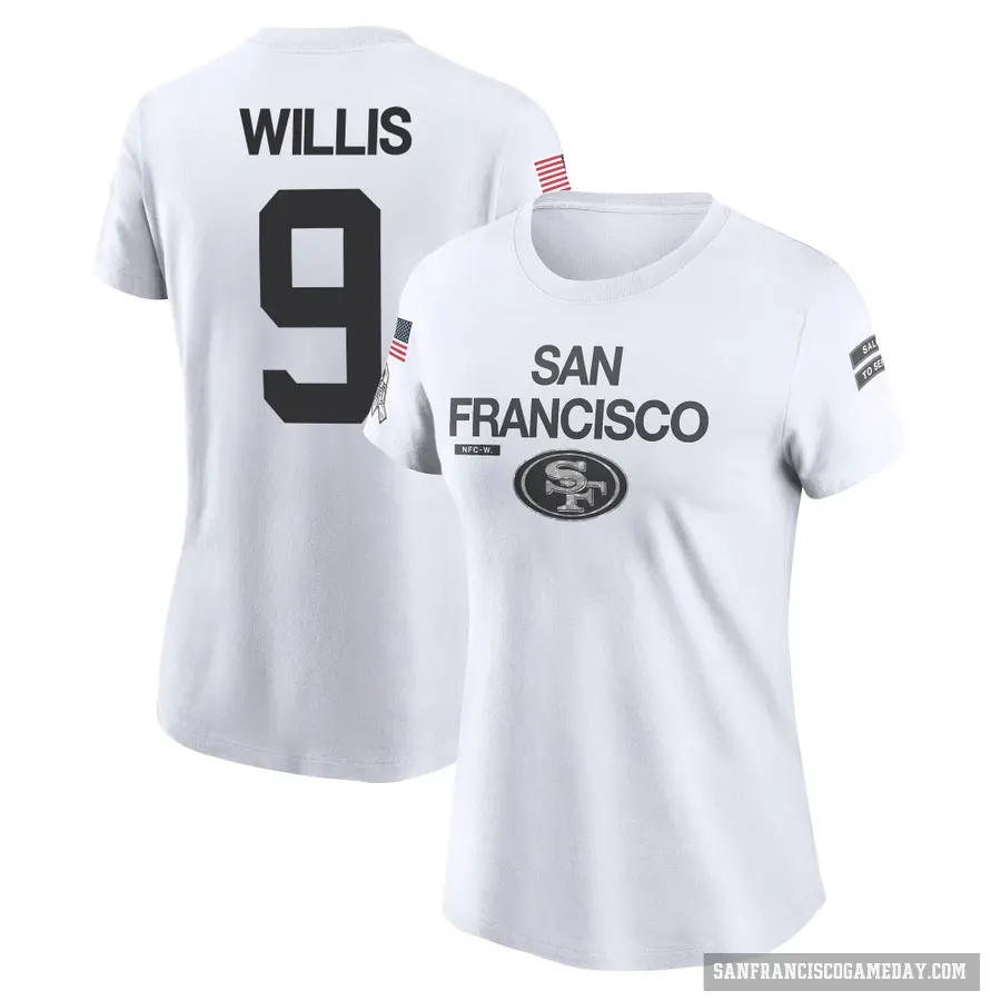 Women's ＃9 Brayden Willis San Francisco 49ers White 2024 Salute to Service Performance T-Shirt