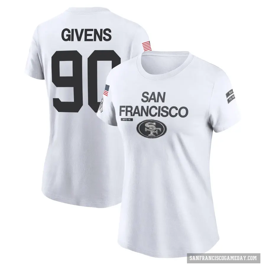 Women's ＃90 Kevin Givens San Francisco 49ers White 2024 Salute to Service Performance T-Shirt