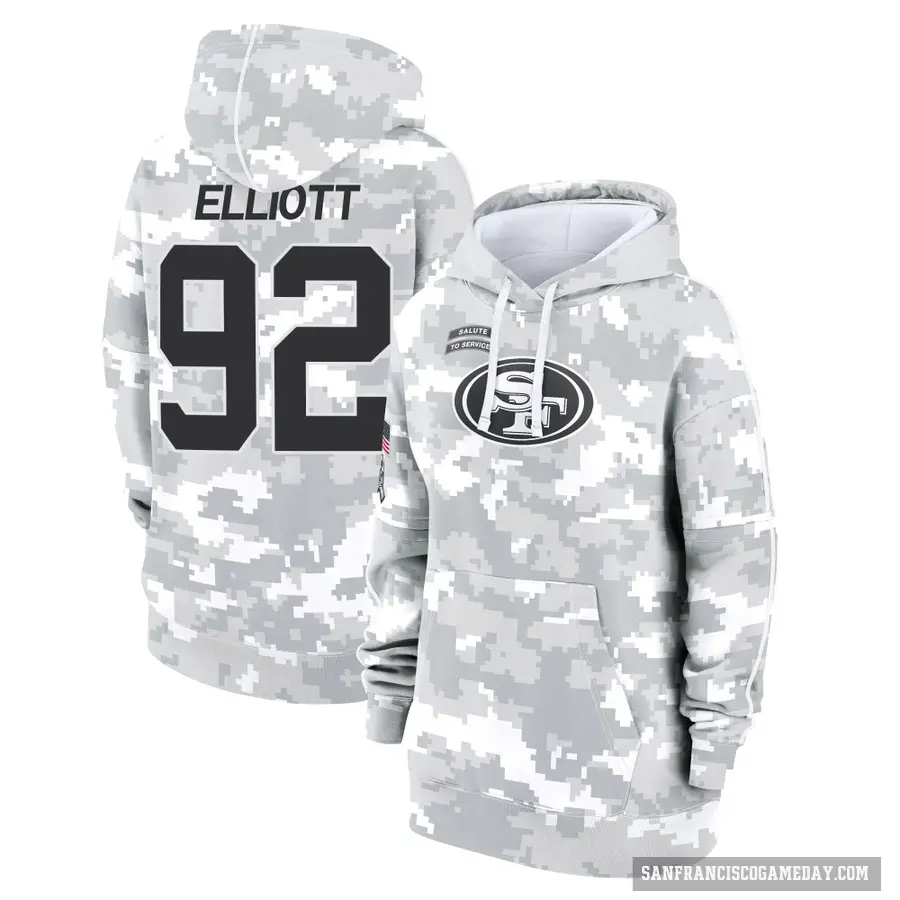 Women's ＃92 Jordan Elliott San Francisco 49ers Arctic Camo 2024 Salute to Service Club Fleece Pullover Hoodie