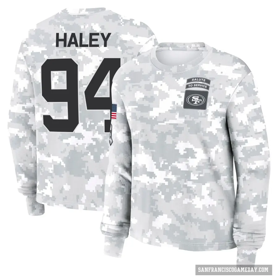 Women's ＃94 Charles Haley San Francisco 49ers Camo Arctic 2024 Salute to Service Long Sleeve T-Shirt