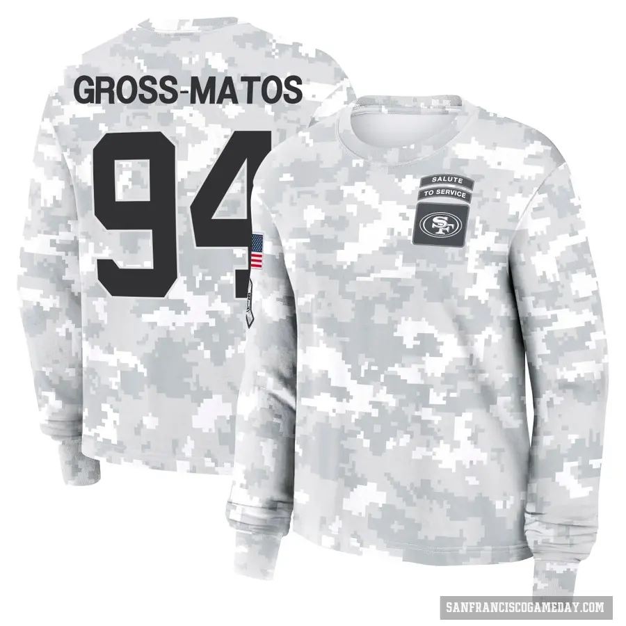 Women's ＃94 Yetur Gross-Matos San Francisco 49ers Camo Arctic 2024 Salute to Service Long Sleeve T-Shirt