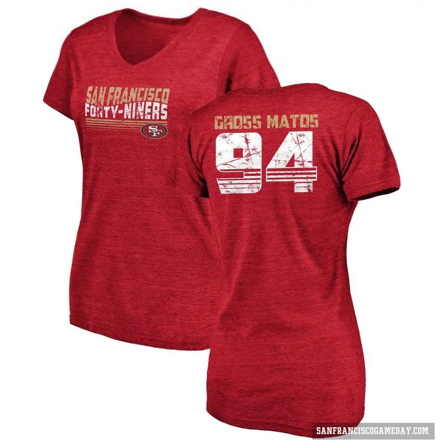 Women's ＃94 Yetur Gross-Matos San Francisco 49ers Red Retro V-Neck T-Shirt