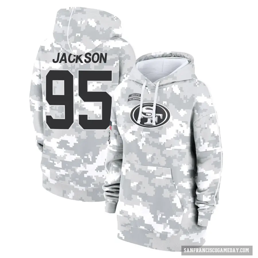 Women's ＃95 Drake Jackson San Francisco 49ers Arctic Camo 2024 Salute to Service Club Fleece Pullover Hoodie