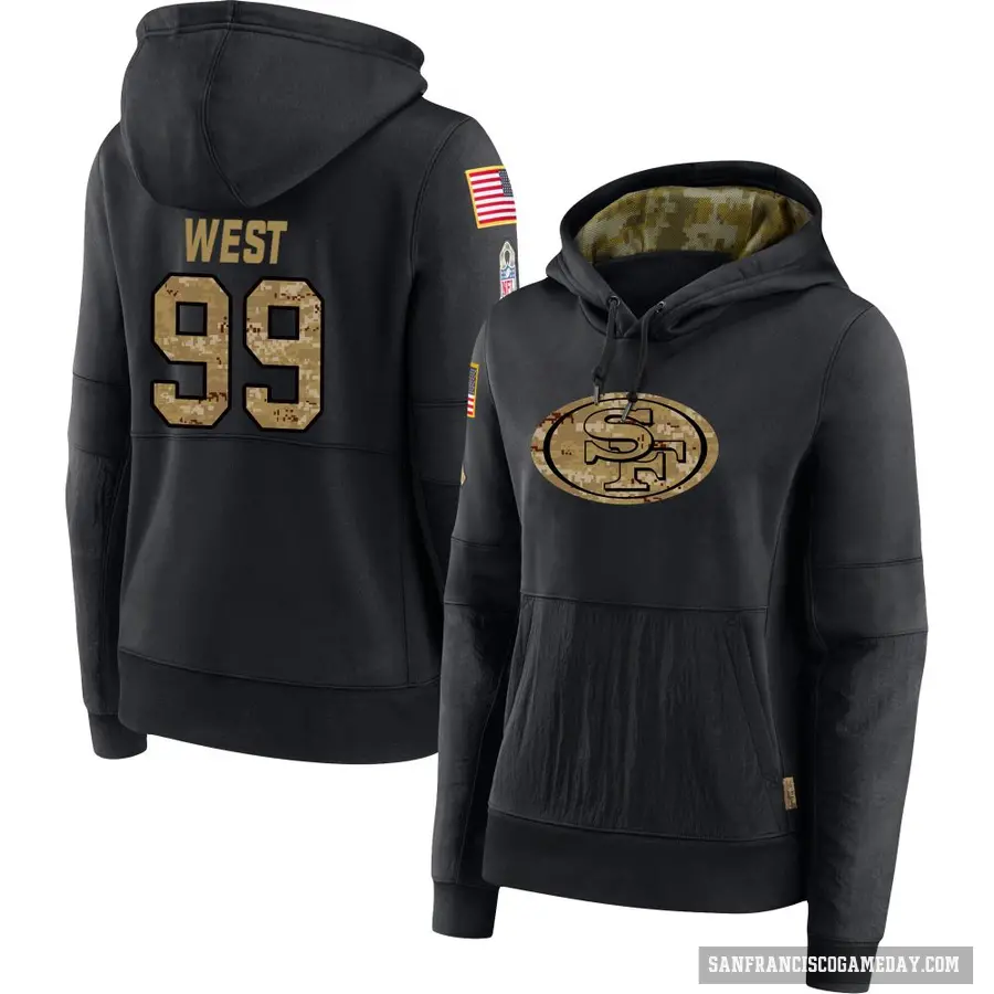 Women's ＃99 CJ West San Francisco 49ers Black 2020 Salute to Service Sideline Performance Pullover Hoodie