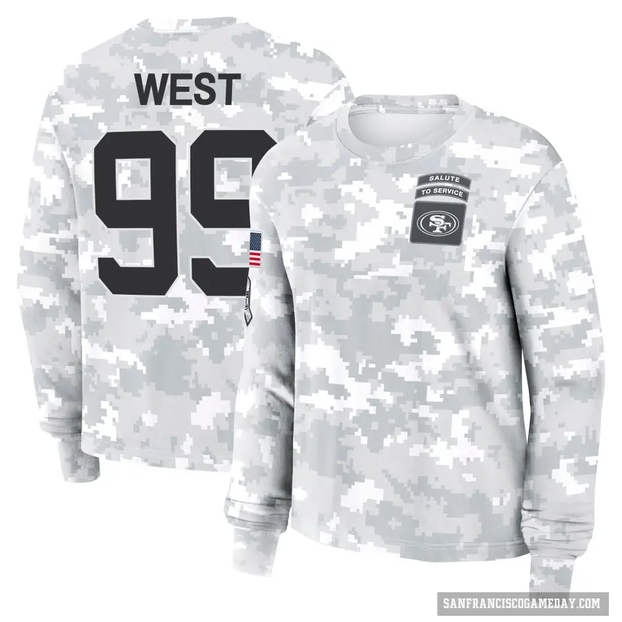 Women's ＃99 CJ West San Francisco 49ers Camo Arctic 2024 Salute to Service Long Sleeve T-Shirt