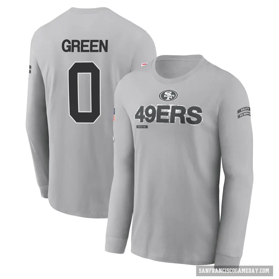 Youth ＃0 Renardo Green San Francisco 49ers Green Gray 2024 Salute to Service Long Sleeve T-Shirt