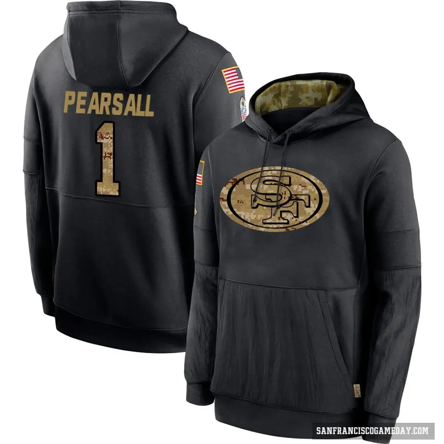 Youth ＃1 Ricky Pearsall San Francisco 49ers Black 2020 Salute to Service Sideline Performance Pullover Hoodie