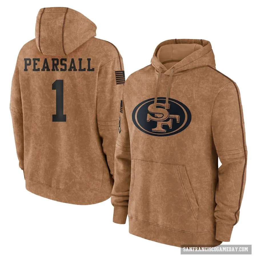 Youth ＃1 Ricky Pearsall San Francisco 49ers Brown 2023 Salute To Service Club Pullover Hoodie