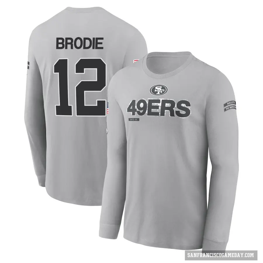 Youth ＃12 Wilson John Brodie San Francisco 49ers Gray 2024 Salute to Service Long Sleeve T-Shirt