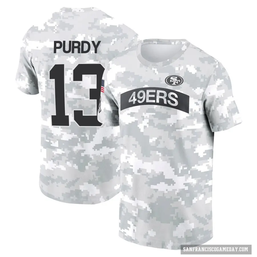 Youth ＃13 Brock Purdy San Francisco 49ers Camo Arctic 2024 Salute to Service Performance T-Shirt