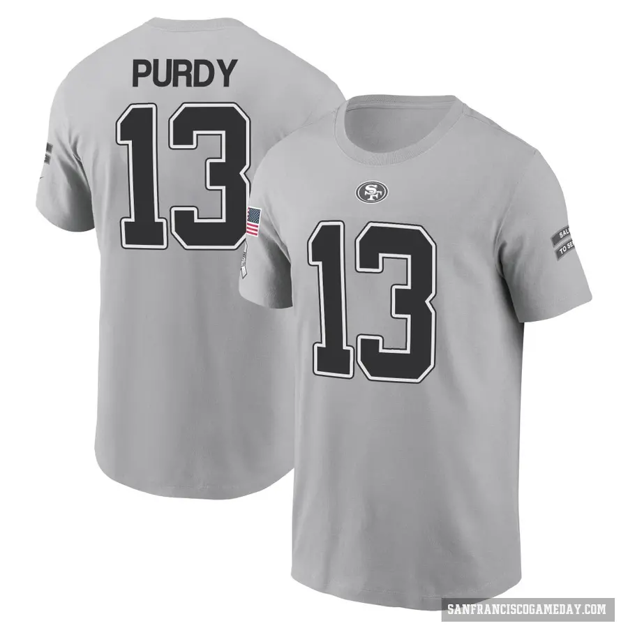 Youth ＃13 Brock Purdy San Francisco 49ers Gray 2024 Salute to Service T-Shirt