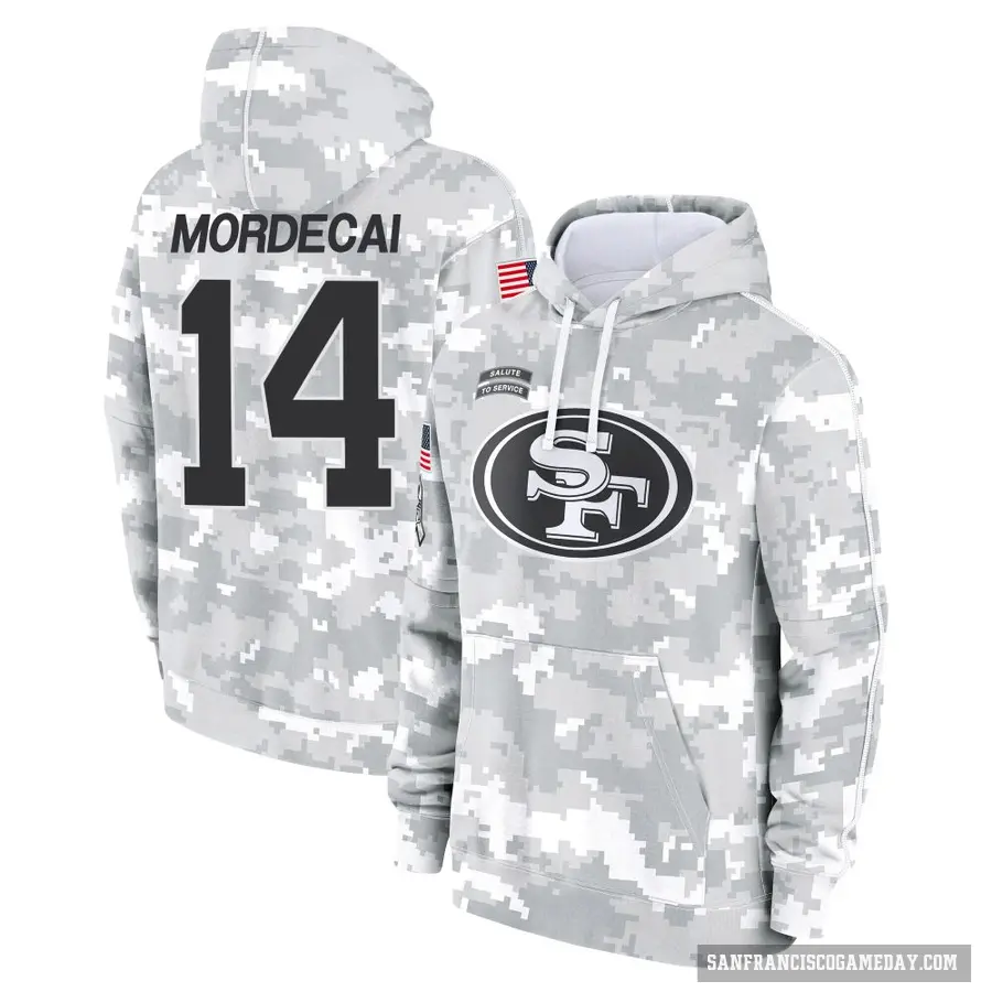 Youth ＃14 Tanner Mordecai San Francisco 49ers Arctic Camo 2024 Salute to Service Club Fleece Pullover Hoodie