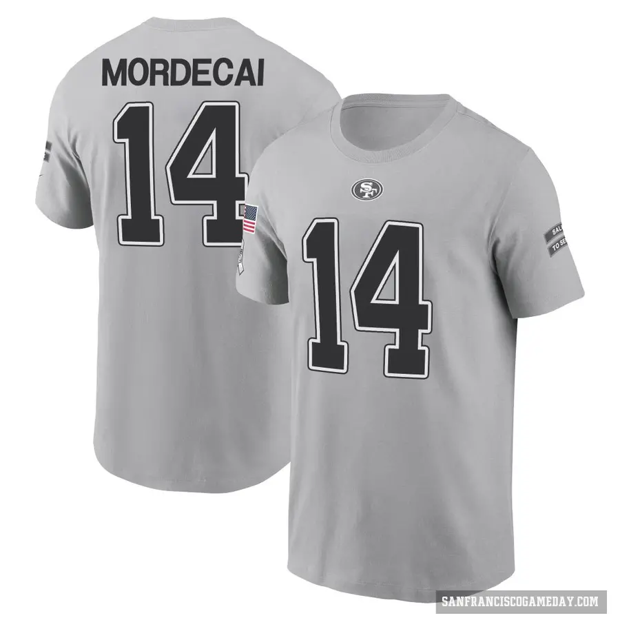 Youth ＃14 Tanner Mordecai San Francisco 49ers Gray 2024 Salute to Service T-Shirt