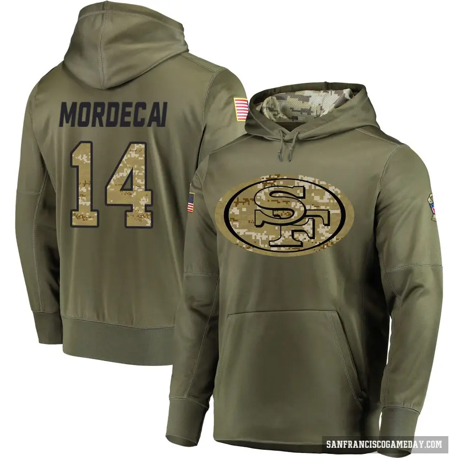 Youth ＃14 Tanner Mordecai San Francisco 49ers Olive Salute to Service Pullover Hoodie