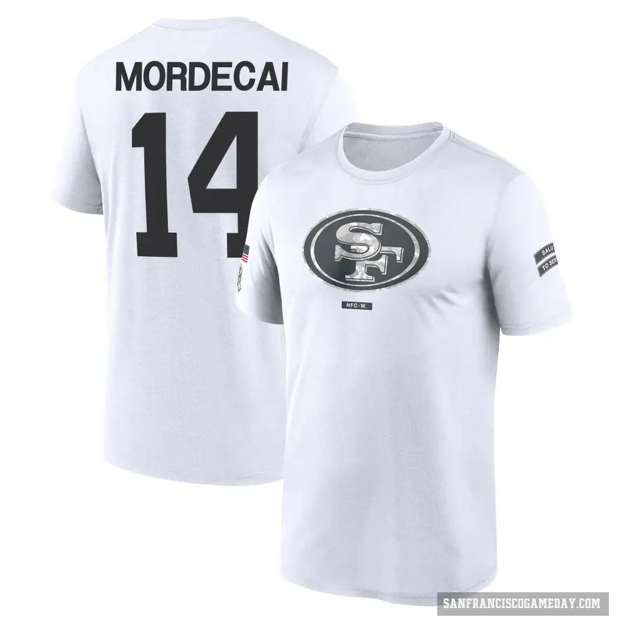 Youth ＃14 Tanner Mordecai San Francisco 49ers White 2024 Salute to Service Performance T-Shirt