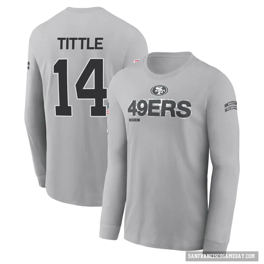 Youth ＃14 Y.A. Tittle San Francisco 49ers Gray 2024 Salute to Service Long Sleeve T-Shirt