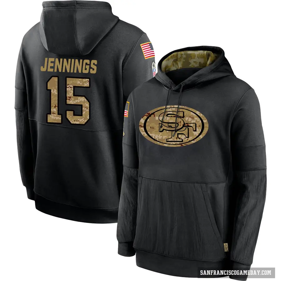 Youth ＃15 Jauan Jennings San Francisco 49ers Black 2020 Salute to Service Sideline Performance Pullover Hoodie