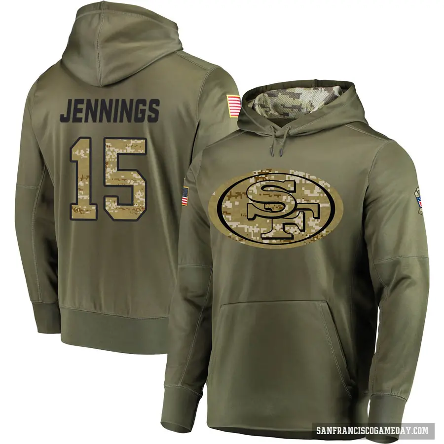 Youth ＃15 Jauan Jennings San Francisco 49ers Olive Salute to Service Pullover Hoodie