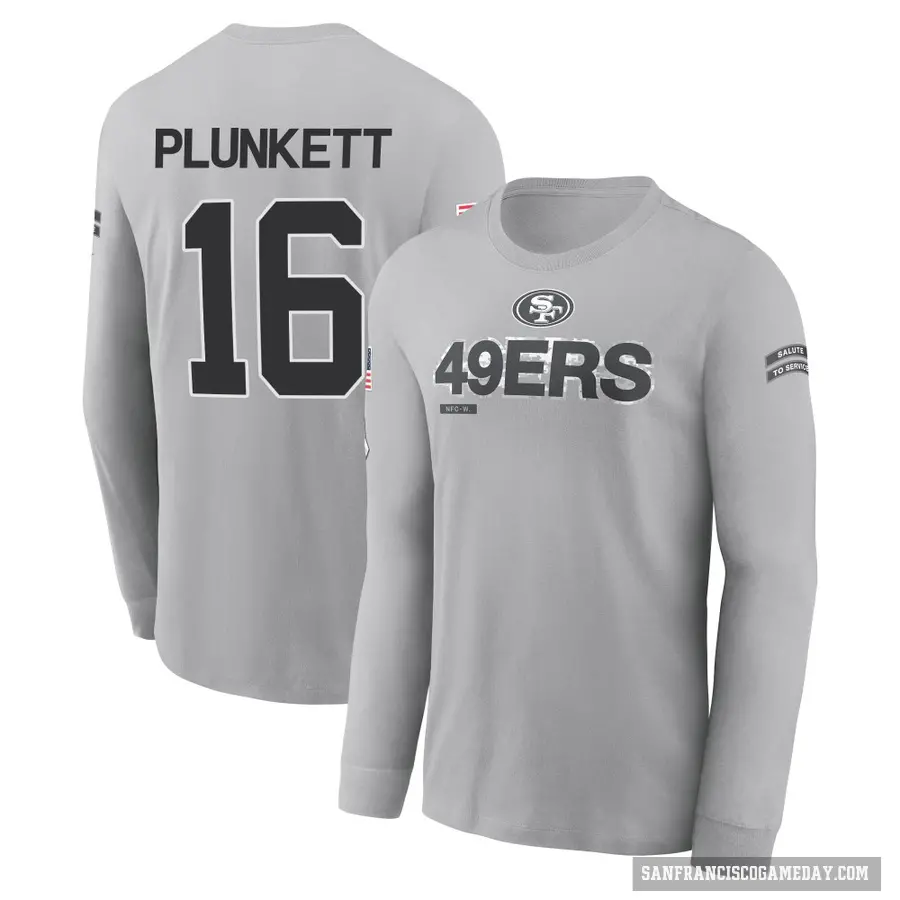 Youth ＃16 Jim Plunkett San Francisco 49ers Gray 2024 Salute to Service Long Sleeve T-Shirt