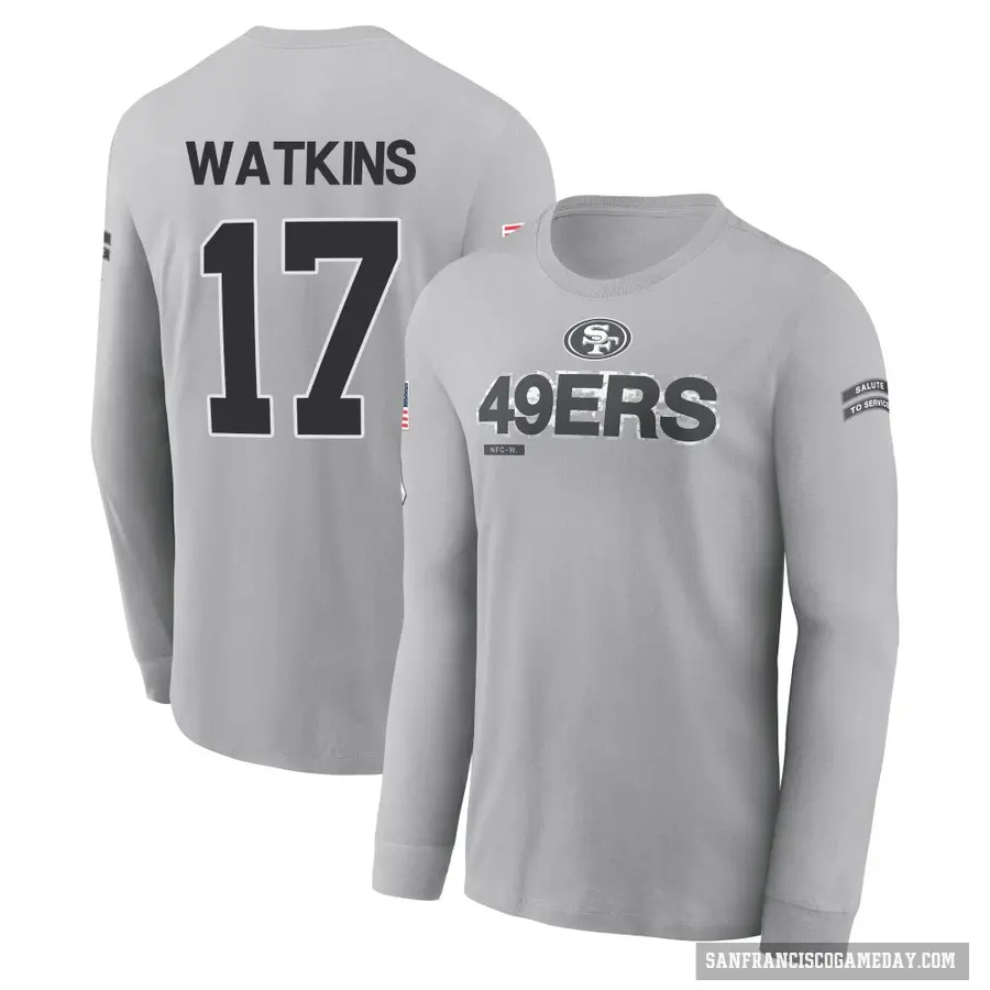 Youth ＃17 Jordan Watkins San Francisco 49ers Gray 2024 Salute to Service Long Sleeve T-Shirt