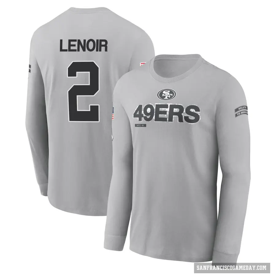 Youth ＃2 Deommodore Lenoir San Francisco 49ers Gray 2024 Salute to Service Long Sleeve T-Shirt