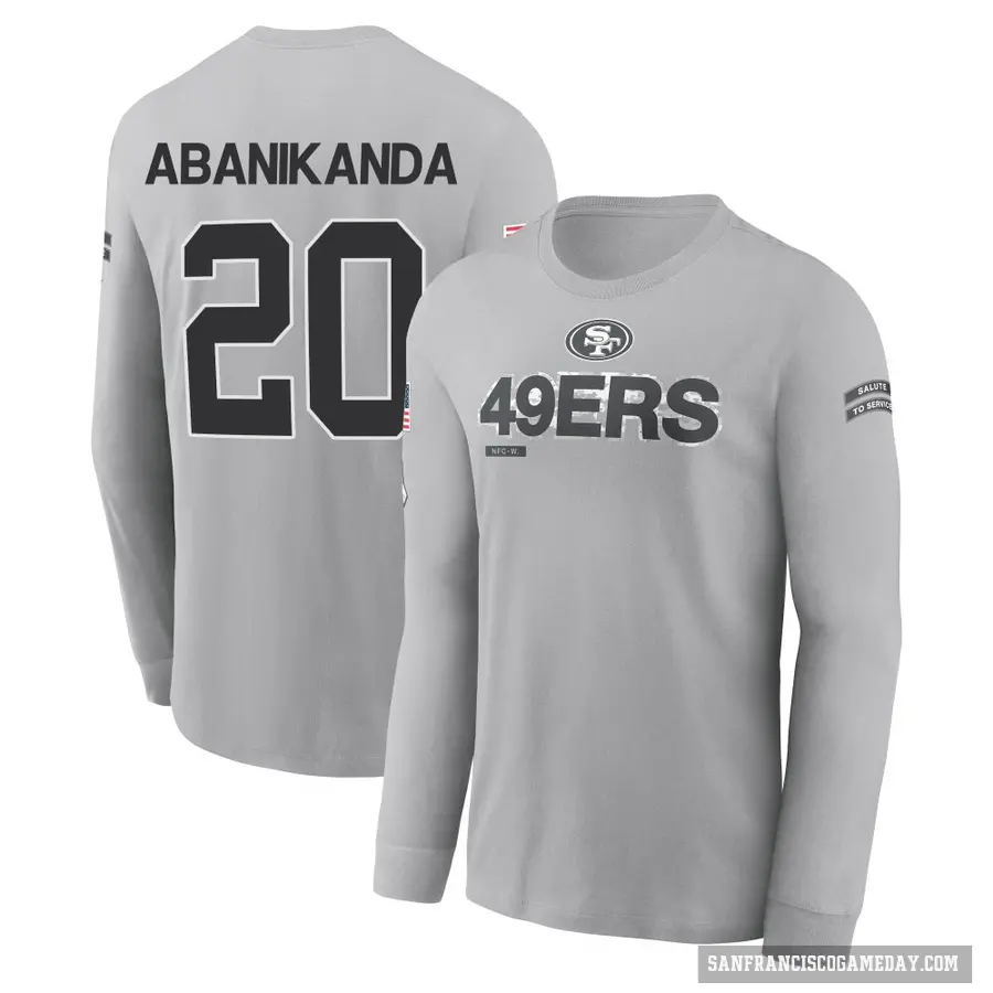 Youth ＃20 Israel Abanikanda San Francisco 49ers Gray 2024 Salute to Service Long Sleeve T-Shirt