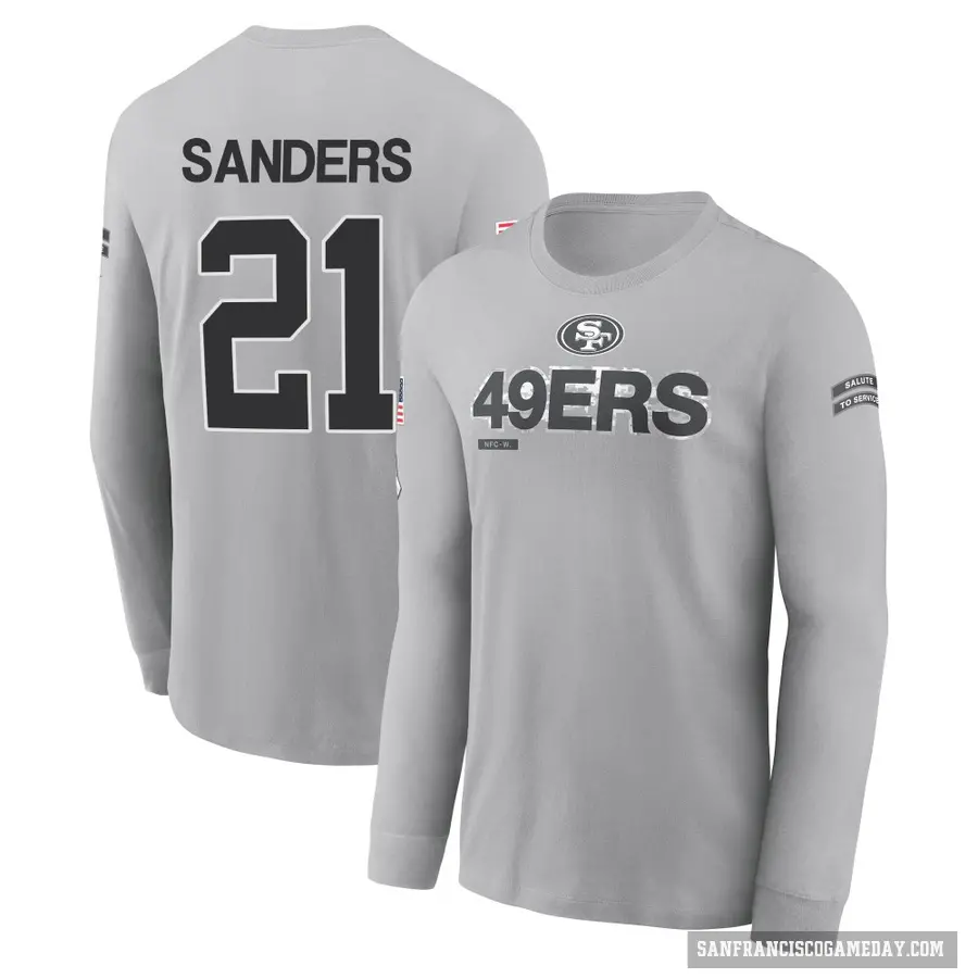 Youth ＃21 Deion Sanders San Francisco 49ers Gray 2024 Salute to Service Long Sleeve T-Shirt