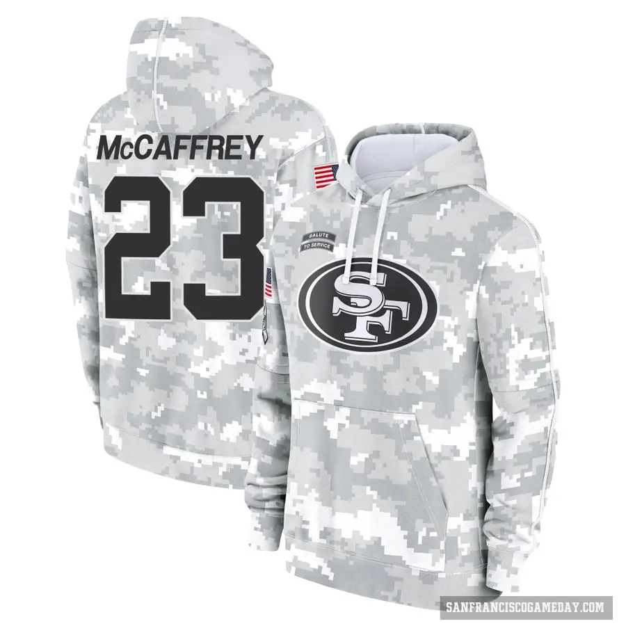 Youth ＃23 Christian McCaffrey San Francisco 49ers Arctic Camo 2024 Salute to Service Club Fleece Pullover Hoodie