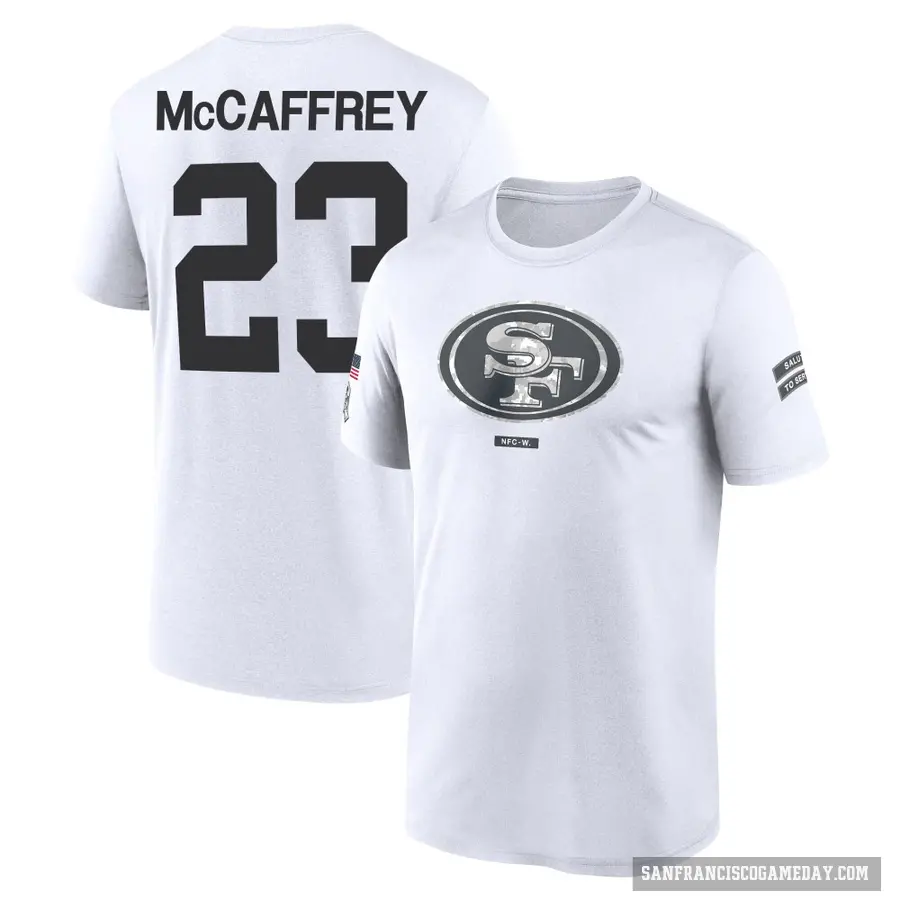 Youth ＃23 Christian McCaffrey San Francisco 49ers White 2024 Salute to Service Performance T-Shirt