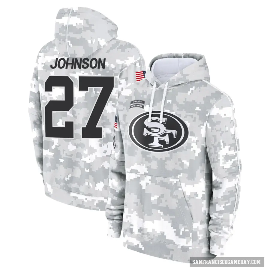 Youth ＃27 Dontae Johnson San Francisco 49ers Arctic Camo 2024 Salute to Service Club Fleece Pullover Hoodie