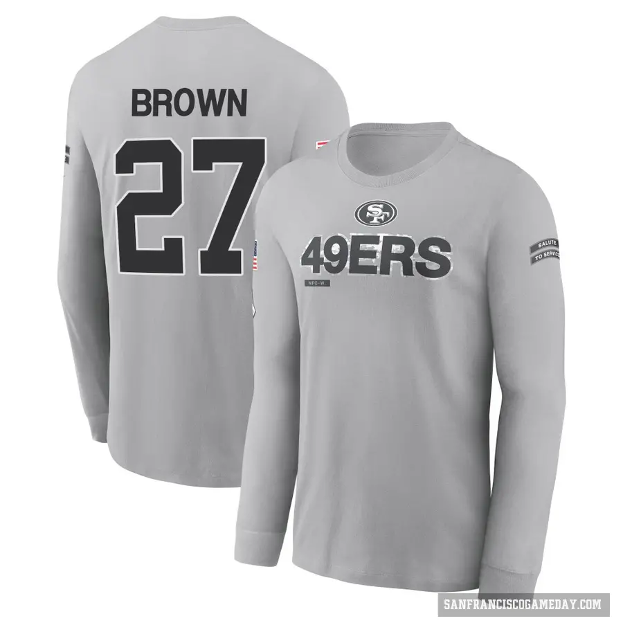 Youth ＃27 Ji'Ayir Brown San Francisco 49ers Brown Gray 2024 Salute to Service Long Sleeve T-Shirt