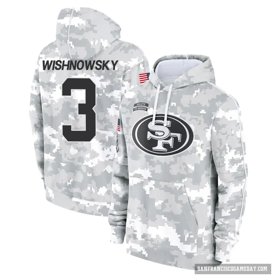 Youth ＃3 Mitch Wishnowsky San Francisco 49ers Arctic Camo 2024 Salute to Service Club Fleece Pullover Hoodie
