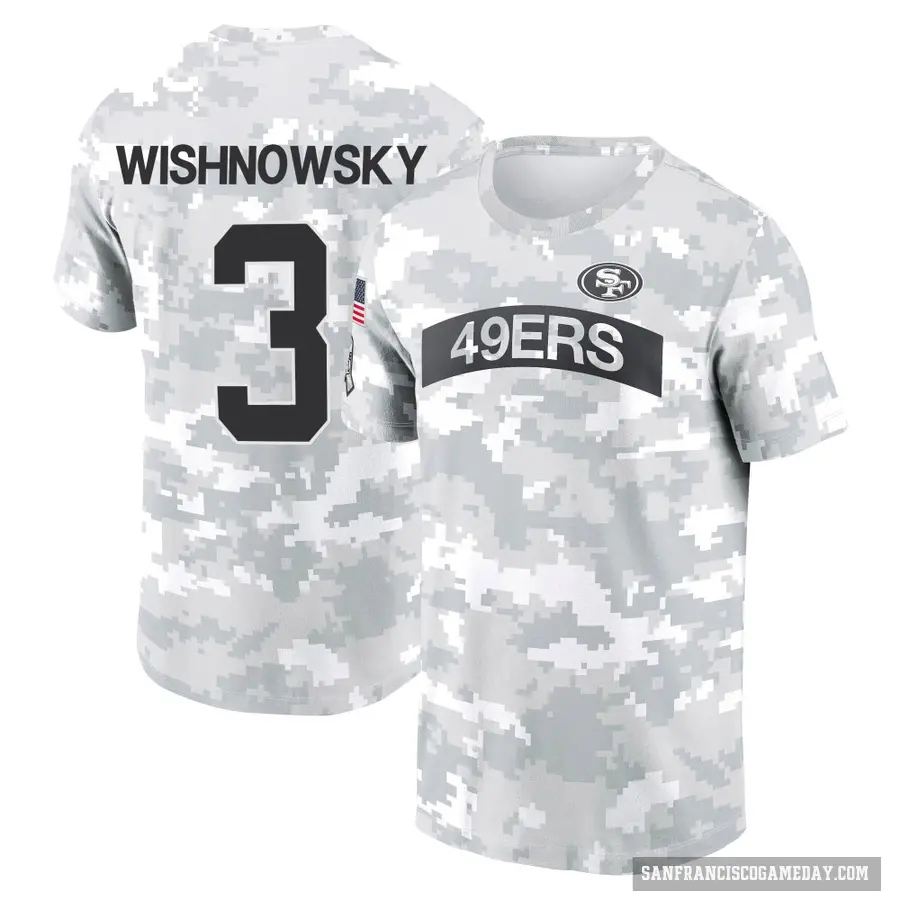 Youth ＃3 Mitch Wishnowsky San Francisco 49ers Camo Arctic 2024 Salute to Service Performance T-Shirt