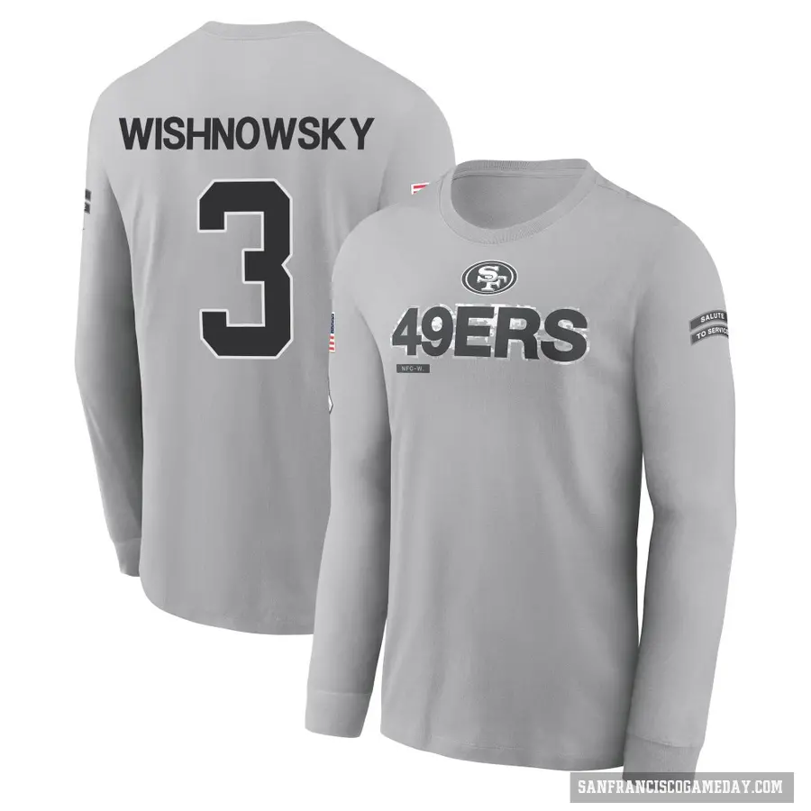 Youth ＃3 Mitch Wishnowsky San Francisco 49ers Gray 2024 Salute to Service Long Sleeve T-Shirt