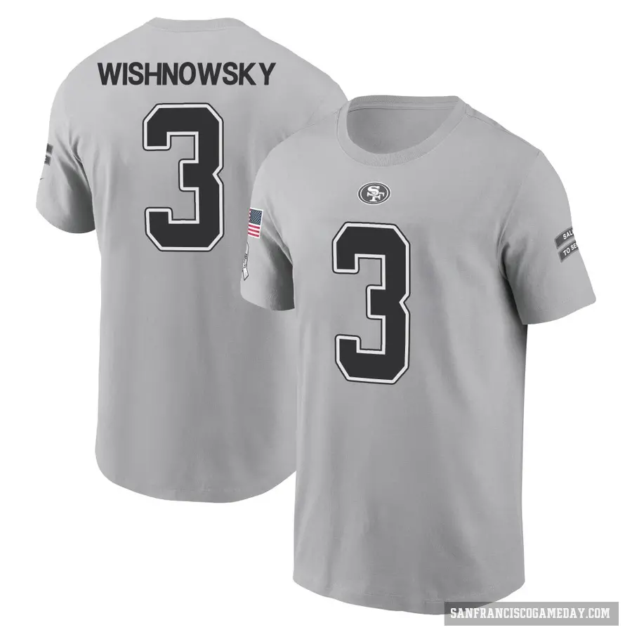 Youth ＃3 Mitch Wishnowsky San Francisco 49ers Gray 2024 Salute to Service T-Shirt