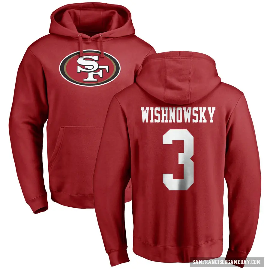 Youth ＃3 Mitch Wishnowsky San Francisco 49ers Red Pro Line Logo Pullover Hoodie
