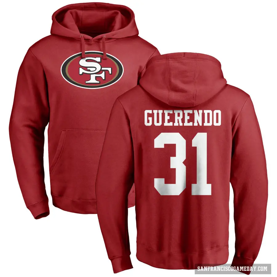 Youth ＃31 Isaac Guerendo San Francisco 49ers Red Pro Line Logo Pullover Hoodie