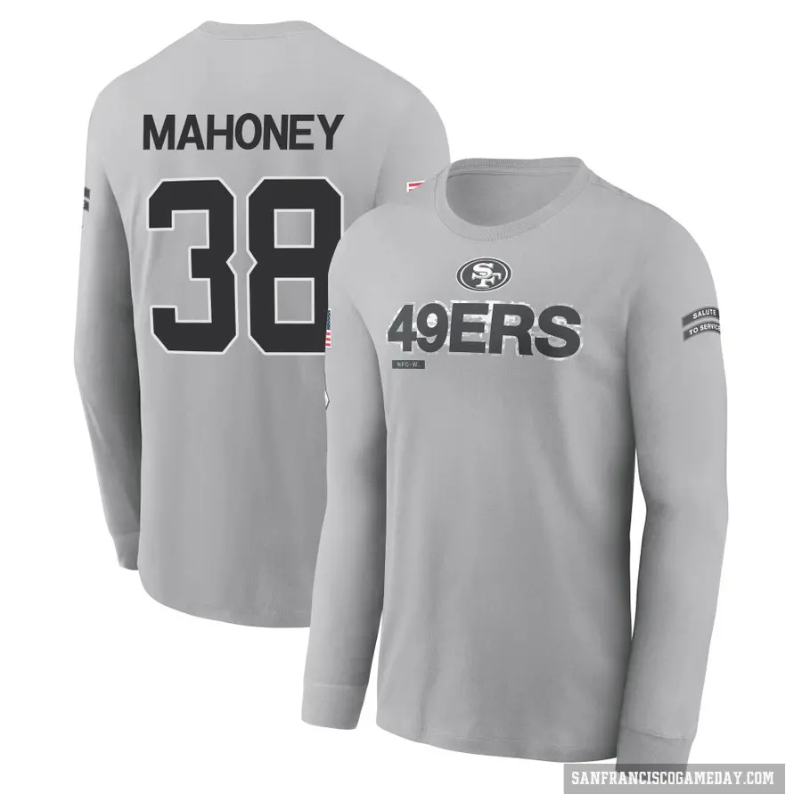 Youth ＃38 Jaylen Mahoney San Francisco 49ers Gray 2024 Salute to Service Long Sleeve T-Shirt