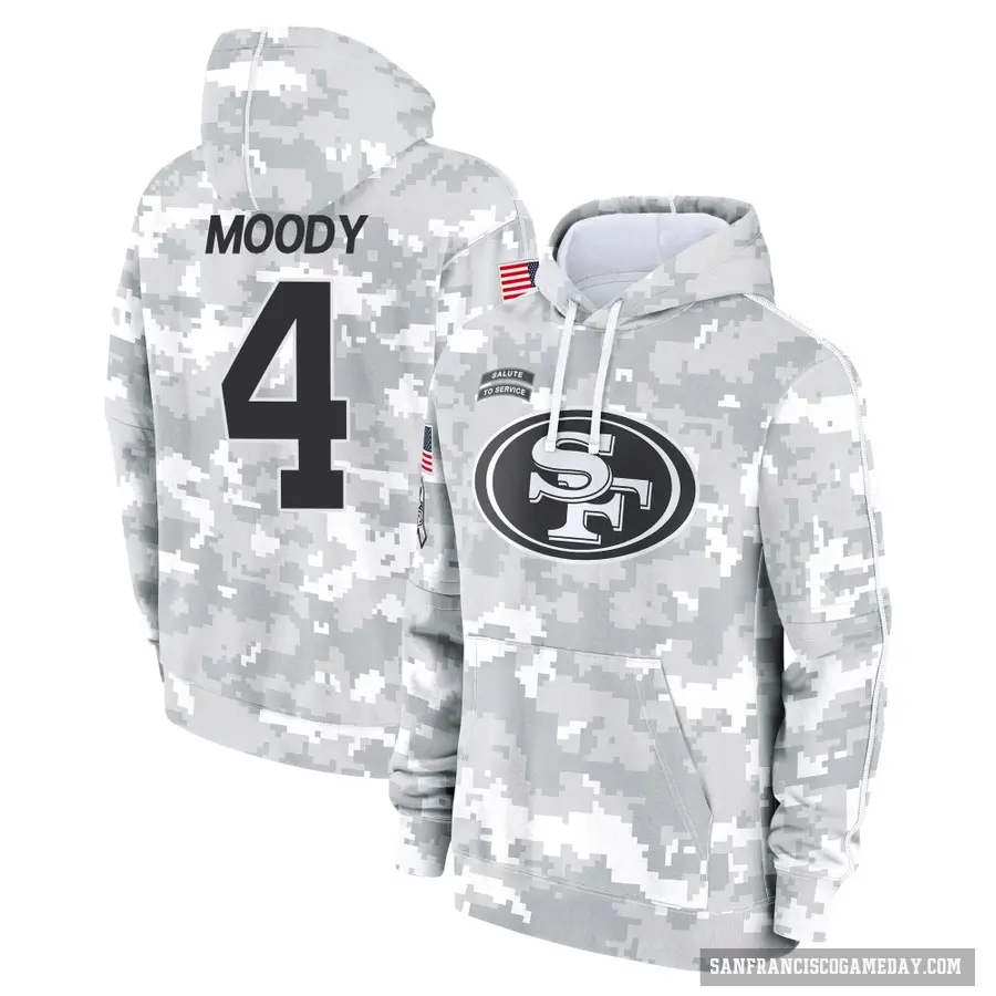 Youth ＃4 Jake Moody San Francisco 49ers Arctic Camo 2024 Salute to Service Club Fleece Pullover Hoodie