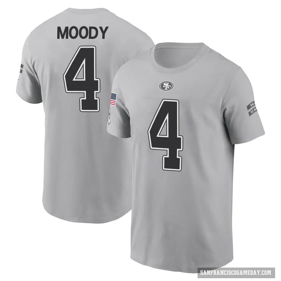 Youth ＃4 Jake Moody San Francisco 49ers Gray 2024 Salute to Service T-Shirt