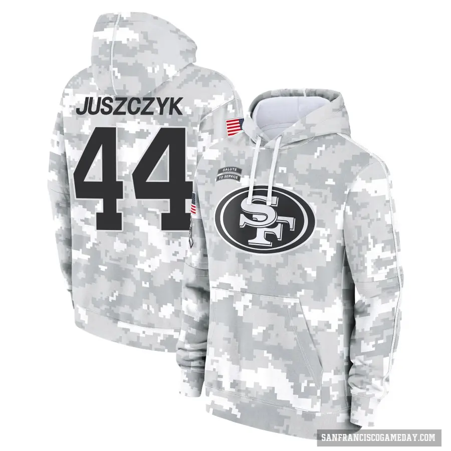 Youth ＃44 Kyle Juszczyk San Francisco 49ers Arctic Camo 2024 Salute to Service Club Fleece Pullover Hoodie