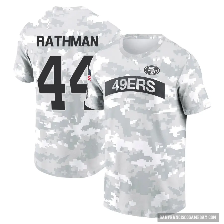 Youth ＃44 Tom Rathman San Francisco 49ers Camo Arctic 2024 Salute to Service Performance T-Shirt