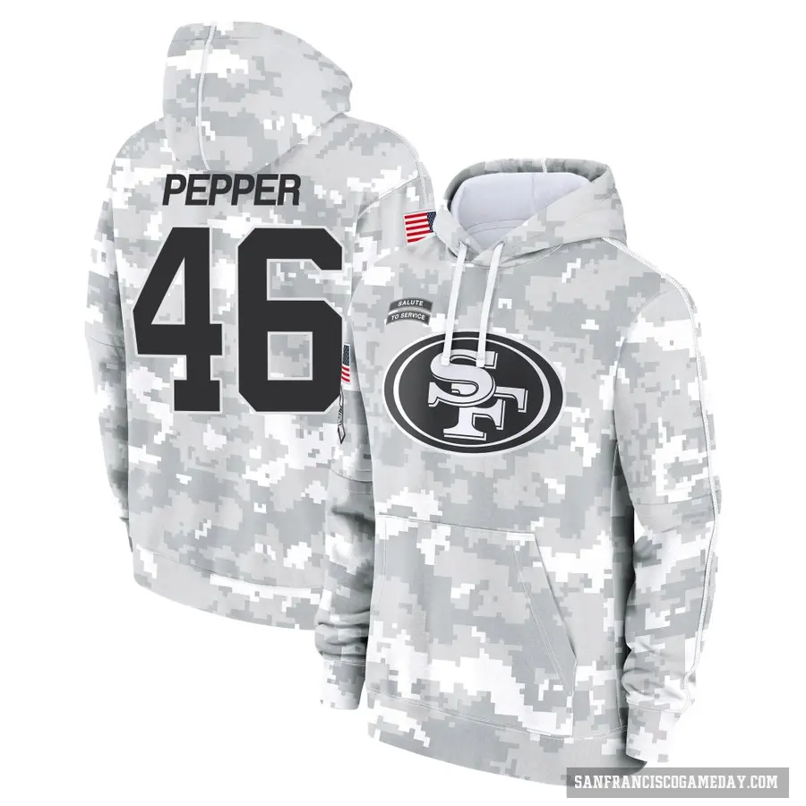 Youth ＃46 Taybor Pepper San Francisco 49ers Arctic Camo 2024 Salute to Service Club Fleece Pullover Hoodie