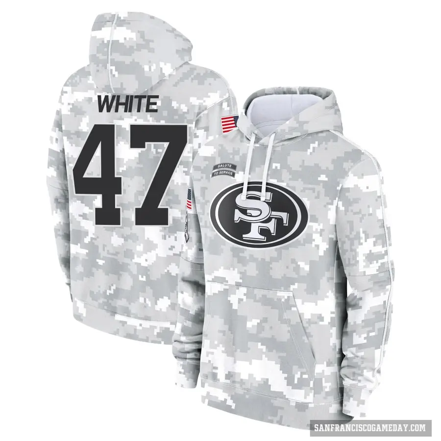 Youth ＃47 DaShaun White San Francisco 49ers Arctic Camo 2024 Salute to Service Club Fleece Pullover Hoodie