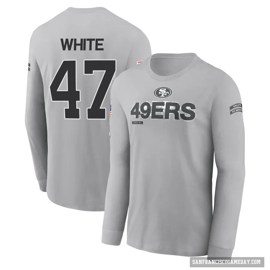 Youth ＃47 DaShaun White San Francisco 49ers White Gray 2024 Salute to Service Long Sleeve T-Shirt