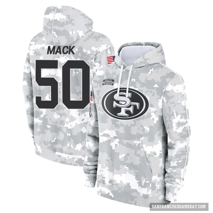 Youth ＃50 Alex Mack San Francisco 49ers Arctic Camo 2024 Salute to Service Club Fleece Pullover Hoodie