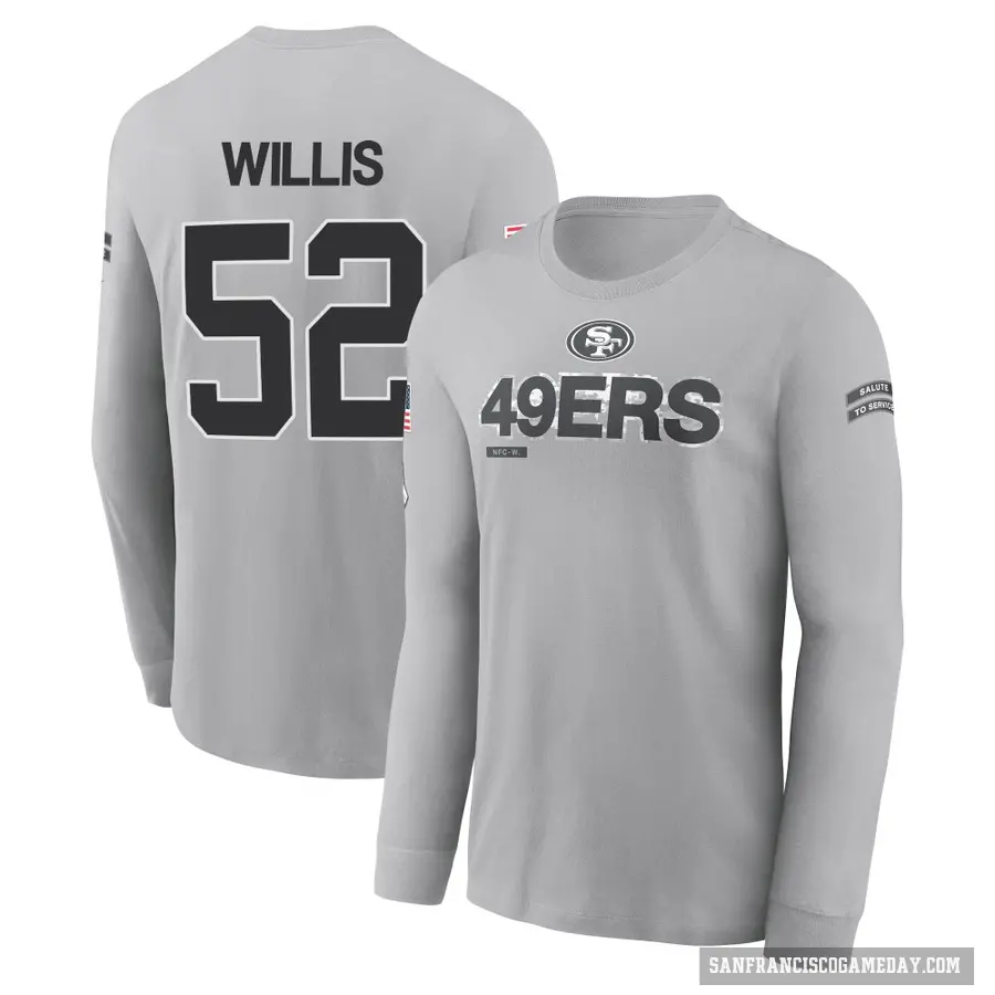 Youth ＃52 Patrick Willis San Francisco 49ers Gray 2024 Salute to Service Long Sleeve T-Shirt