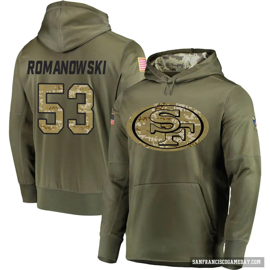 Youth ＃53 Bill Romanowski San Francisco 49ers Olive Salute to Service Pullover Hoodie